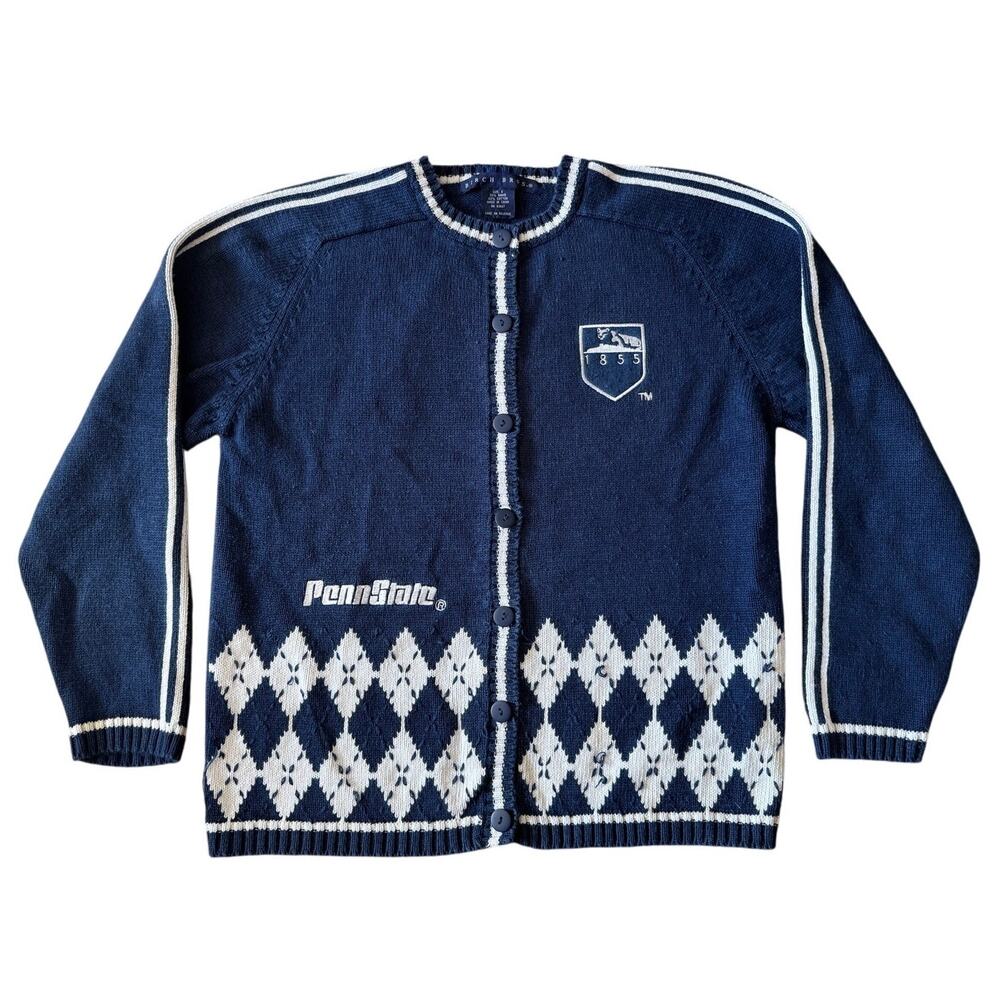 Vintage Penn State Cardigan Sweater Birch Bros Academia Preppy Argyle Layering